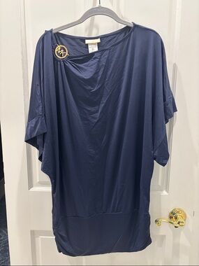 Michael Kors Navy Swim Coverup with Gold Logo Accent
